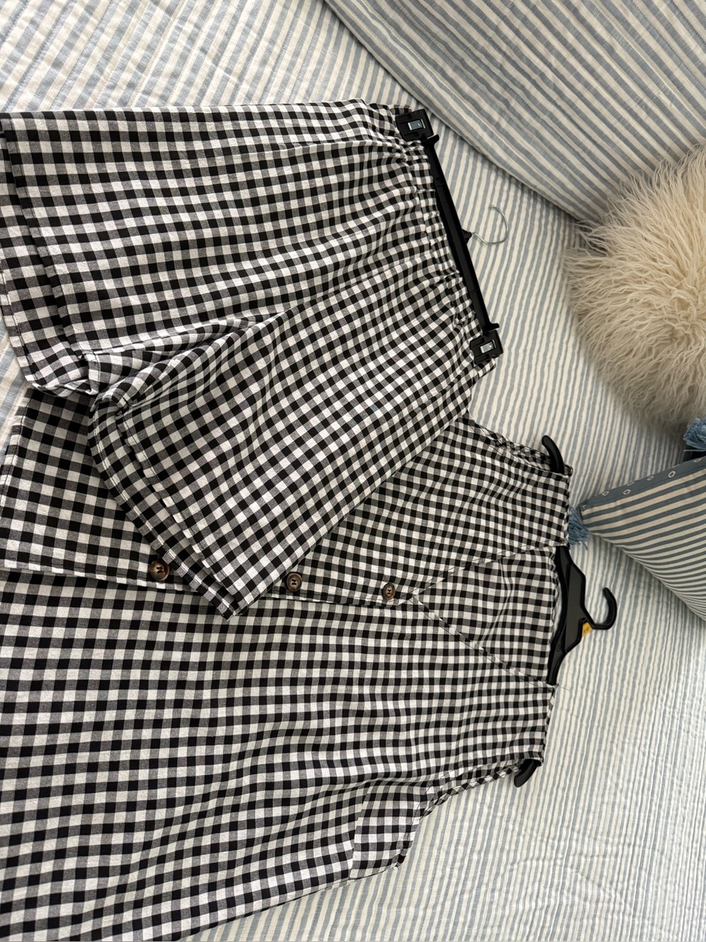 Women Black & White Gingham Button-Up Shirt with matching shorts.